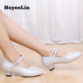 Sieviešu deju apavi ar slēgtu purngalu Glitter Ballroom Party Tango Ballroom Moderni deju papēži sievietēm iekštelpās ar papēžiem 3,5/5,5 cm