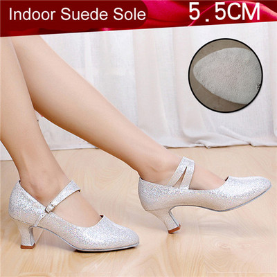 Sieviešu deju apavi ar slēgtu purngalu Glitter Ballroom Party Tango Ballroom Moderni deju papēži sievietēm iekštelpās ar papēžiem 3,5/5,5 cm