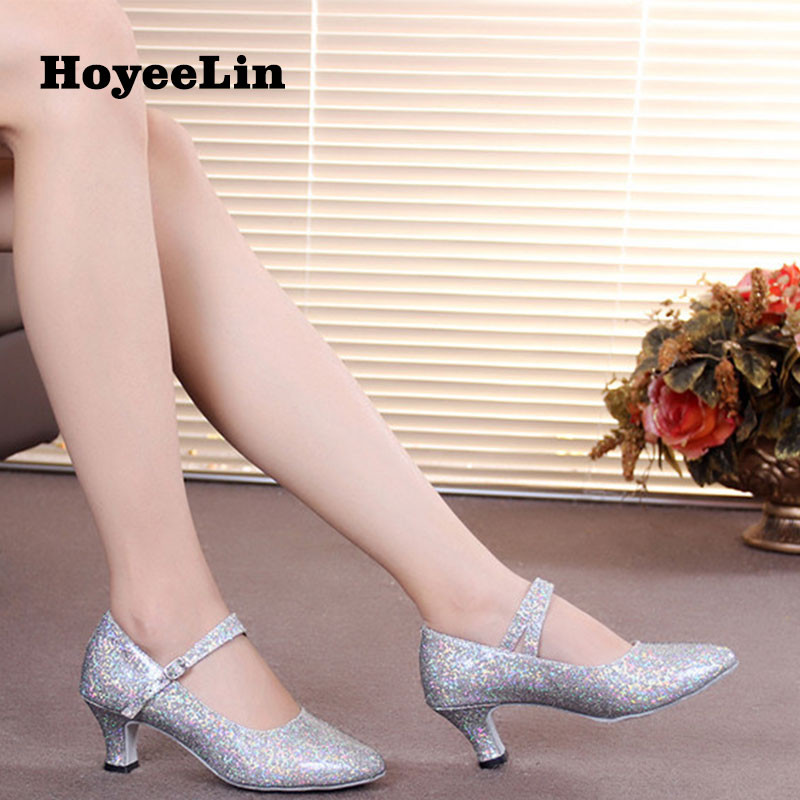 Sieviešu deju apavi ar slēgtu purngalu Glitter Ballroom Party Tango Ballroom Moderni deju papēži sievietēm iekštelpās ar papēžiem 3,5/5,5 cm