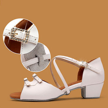 Обувки за момичета за салса танци Дамски детски обувки за бални латино танци Бял розов ток 3,5 см мека подметка Детски модерни обувки за танго танци