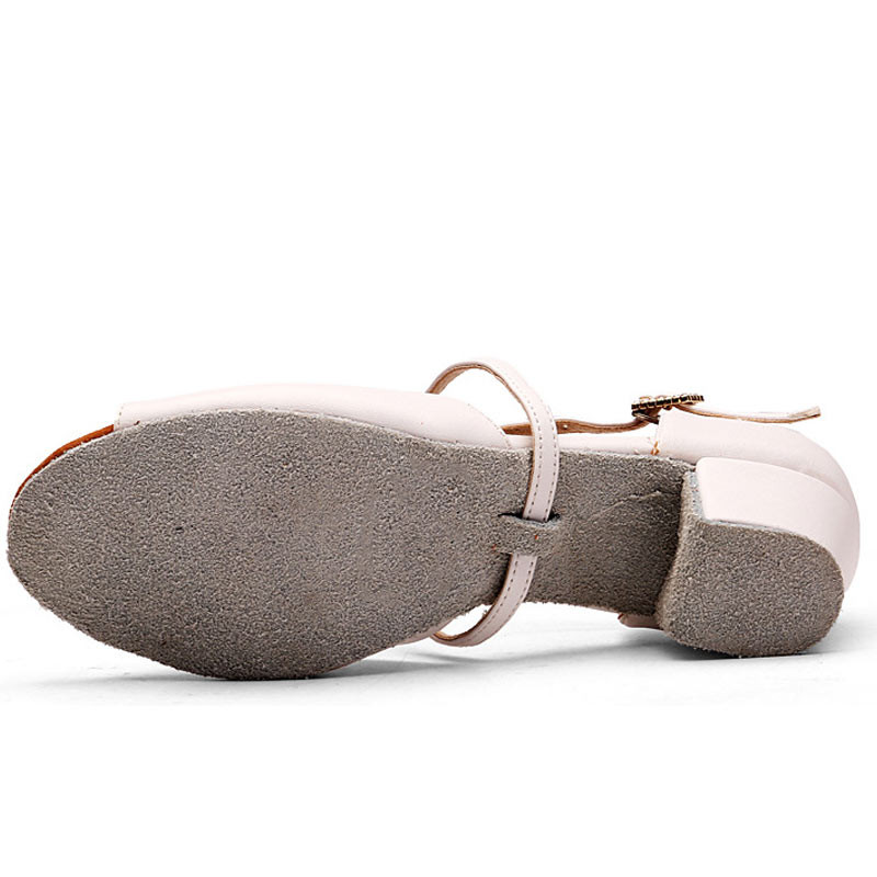 Meiteņu salsas deju apavi Sieviešu bērnu balles deju apavi latīņu dejām, balti rozā papēži, 3,5 cm, mīksta zole, bērnu mūsdienu tango deju apavi