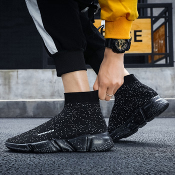 Μαύρη κάλτσα ανδρικά αθλητικά παπούτσια περιστασιακά αναπνεύσιμα υφαντά ψηλά παπούτσια για τρέξιμο Γυναικεία πλατφόρμα Μαλακή κάλτσα γυμναστικής Γυναικεία παπούτσια για περπάτημα