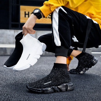 Черни маратонки с чорапи Мъжки ежедневни дишащи обувки с високо плетене Дамски маратонки на платформа Меки фитнес чорапи Обувки за ходене Дамски маратонки