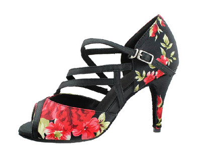 DILEECHI Latīņamerikas deju apavi Ķīniešu Style Sieviešu ziedu satīna mīksta zole Balles deju kurpes Salsa Samba Party kurpes