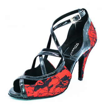 Обувки за латино танци Дамски обувки за салса танци Сандали Бални маратонки Дамски шипове на ток Червено цвете JuseDanc