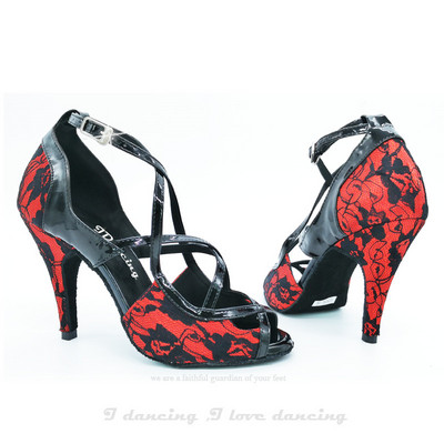 Latīņamerikas kurpes Sieviešu Salsa Deju Kurpes Sandales Ballroomo Kurpes Sieviešu Smailes Papēži Sarkans Zieds JuseDanc