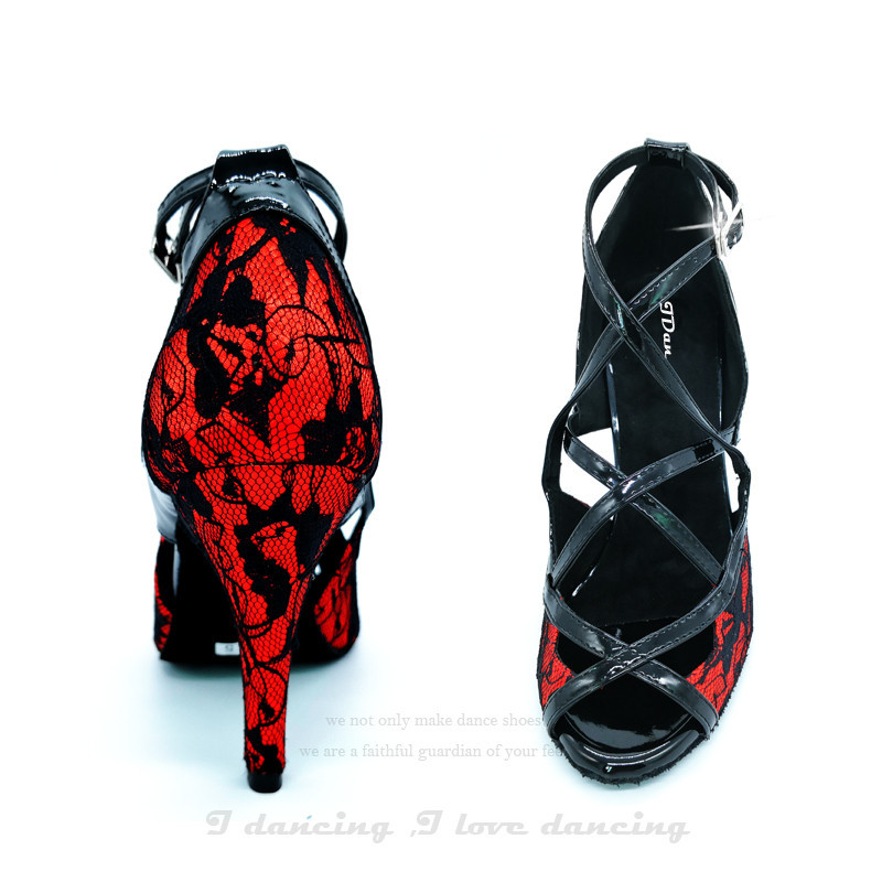 Latīņamerikas kurpes Sieviešu Salsa Deju Kurpes Sandales Ballroomo Kurpes Sieviešu Smailes Papēži Sarkans Zieds JuseDanc