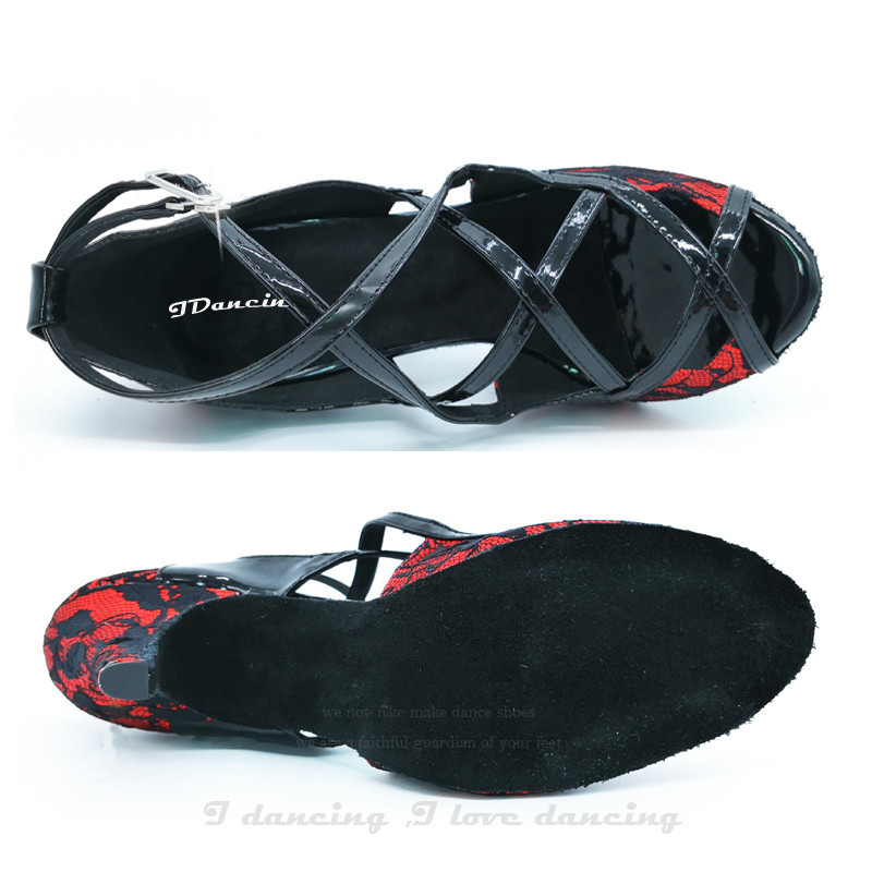 Latīņamerikas kurpes Sieviešu Salsa Deju Kurpes Sandales Ballroomo Kurpes Sieviešu Smailes Papēži Sarkans Zieds JuseDanc