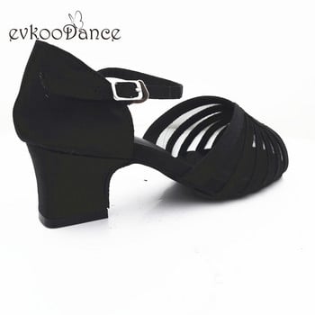 Evkoodance Zapatos De Baile Μαύρο Σατέν Με Διχτυωτό Χαμηλό τακούνι 5cm Πρακτική Παπούτσια Χορού Latin Salsa Ballroom Παπούτσια Γυναικεία Evkoo-527