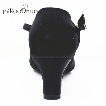 Evkoodance Zapatos De Baile Μαύρο Σατέν Με Διχτυωτό Χαμηλό τακούνι 5cm Πρακτική Παπούτσια Χορού Latin Salsa Ballroom Παπούτσια Γυναικεία Evkoo-527