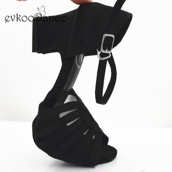 Evkoodance Zapatos De Baile Μαύρο Σατέν Με Διχτυωτό Χαμηλό τακούνι 5cm Πρακτική Παπούτσια Χορού Latin Salsa Ballroom Παπούτσια Γυναικεία Evkoo-527