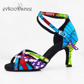 Evkoodance Zapatos De Baile zilas Āfrikas stila satīna deju apavi 7 cm latīņu balles salsas deju apavi sievietēm un meitenēm