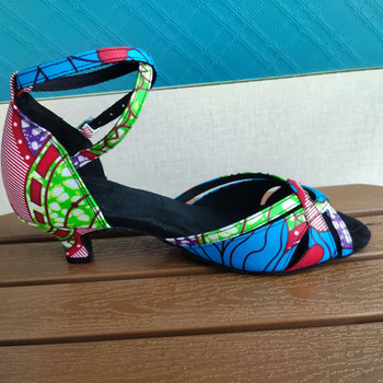 Evkoodance Zapatos De Baile Сини сатенени обувки в африкански стил 7 см латино бални салса обувки за жени и момичета