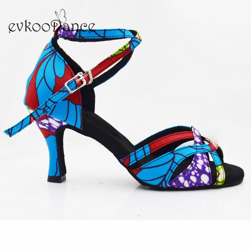 Evkoodance Zapatos De Baile zilas Āfrikas stila satīna deju apavi 7 cm latīņu balles salsas deju apavi sievietēm un meitenēm