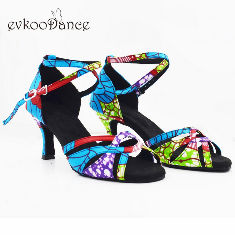 Evkoodance Zapatos De Baile zilas Āfrikas stila satīna deju apavi 7 cm latīņu balles salsas deju apavi sievietēm un meitenēm