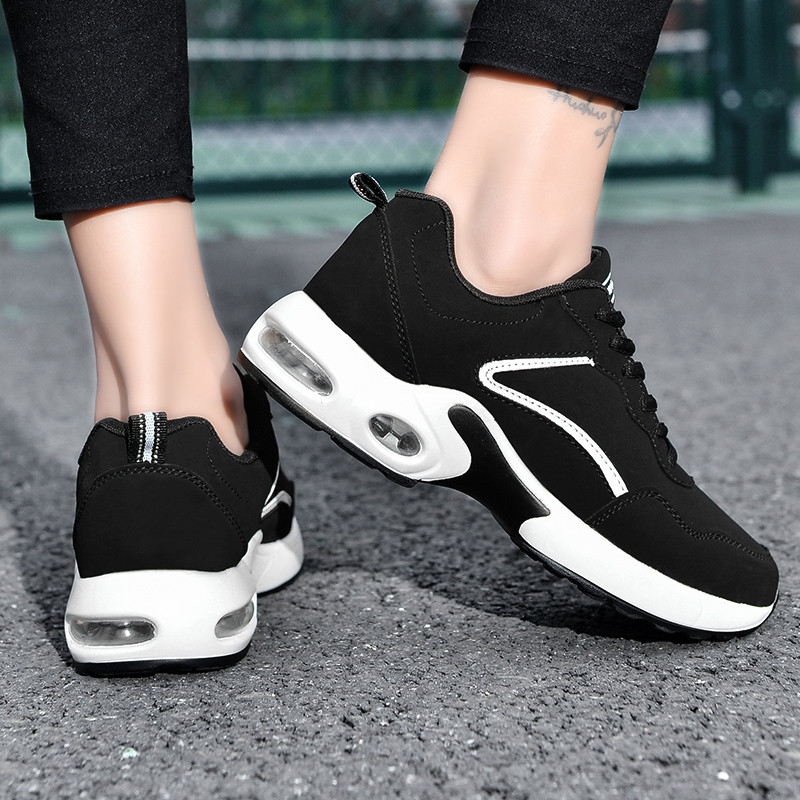 Zamšādas kedas sievietēm, 42. izmērs, ķīļveida platforma, melni sieviešu gaisa spilveni, šosejas skriešanas apavi, viegli, elpojoši ikdienas sporta veidi