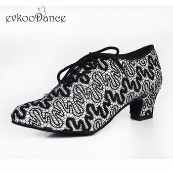 Evkoodance Размер US 4-12 Танцови обувки Черни с мрежест ток Височина 4,5 см Zapatos De Baile Professional Evkoo-563