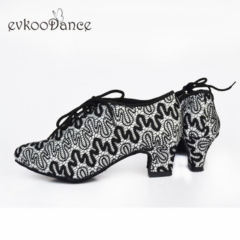 Evkoodance Размер US 4-12 Танцови обувки Черни с мрежест ток Височина 4,5 см Zapatos De Baile Professional Evkoo-563