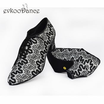 Evkoodance Размер US 4-12 Танцови обувки Черни с мрежест ток Височина 4,5 см Zapatos De Baile Professional Evkoo-563