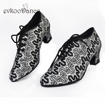Evkoodance Μέγεθος US 4-12 Dance Παπούτσια Μαύρα Με Διχτυωτό Τακούνι Ύψος 4,5cm Zapatos De Baile Professional Evkoo-563