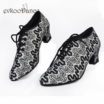 Evkoodance Размер US 4-12 Танцови обувки Черни с мрежест ток Височина 4,5 см Zapatos De Baile Professional Evkoo-563