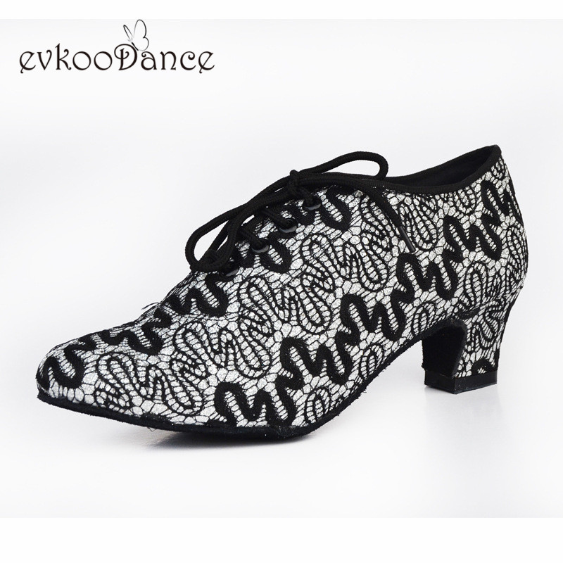Evkoodance Μέγεθος US 4-12 Dance Παπούτσια Μαύρα Με Διχτυωτό Τακούνι Ύψος 4,5cm Zapatos De Baile Professional Evkoo-563