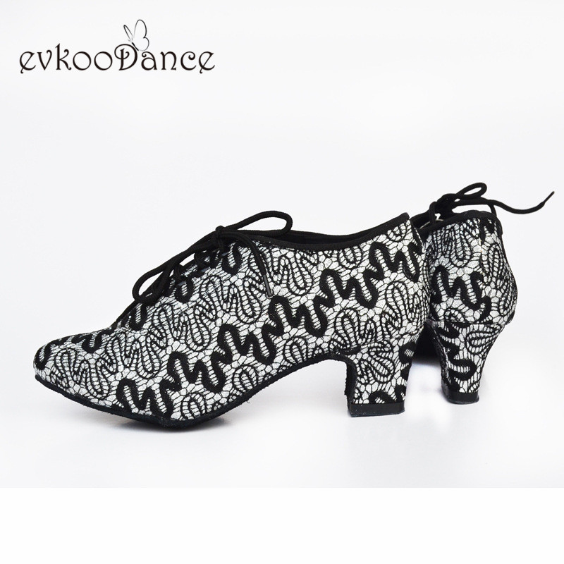 Evkoodance Μέγεθος US 4-12 Dance Παπούτσια Μαύρα Με Διχτυωτό Τακούνι Ύψος 4,5cm Zapatos De Baile Professional Evkoo-563