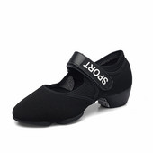 Kvadrātveida deju apavi sievietēm pieaugušajiem ar zemu papēžu mīksto zoli balles dejām vasaras sieta elpojošas pusmūža kedas