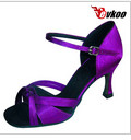 Evkoodance 7,3 cm sarok női latin tánccipő szatén anyaga lila barna szín a választáshoz Evkoo-237