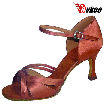 Evkoodance Дамски обувки за латиноамерикански танци с ток 7,3 см. Сатенена материя Лилаво-кафяв цвят по избор Evkoo-237