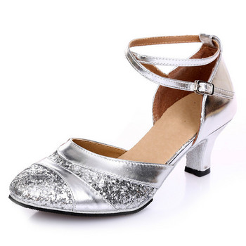 Обувки за възрастни Нови квадратни танцови обувки с пайети Евтини обувки за салса със затворени пръсти Дамски дамски момичета Популярни златни сребърни латино танцови обувки