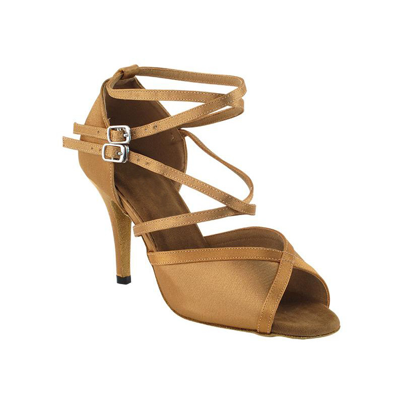 Sieviešu deju apavi 8,5 cm Latin Salsa deju apavi Tango Kurpes Lady Tan Satin Party Latin Dance Shoes Girls Club Party Deju apavi