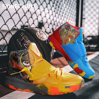 SONECHOKI Високи баскетболни обувки Двуцветни унисекс омекотяващи антифрикционни външни маратонки Мъжки дишащи спортни обувки Дамски