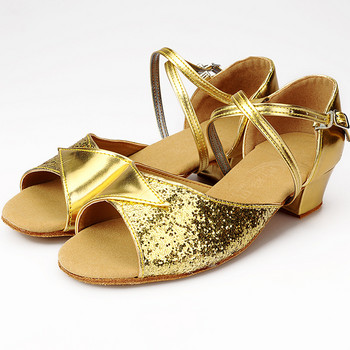 Модерни бални обувки за латино танци Момичета Деца Деца Нисък ток Танго Чача Румба Латино танци Златно Сребро Едро C65