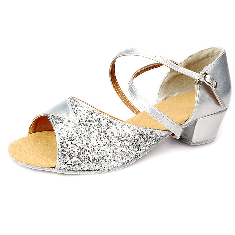 Modernas balles latīņu deju apavi meitenes, bērni, bērni, tango, čača rumba, latīņu dejas, zelta sudraba vairumtirdzniecība C65
