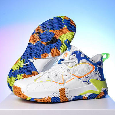 Vīriešu basketbola apavi pretslīdēšanas sporta zābaki, elpojoši āra basketbola apavi Treniņu apavi Dzeltenas kedas