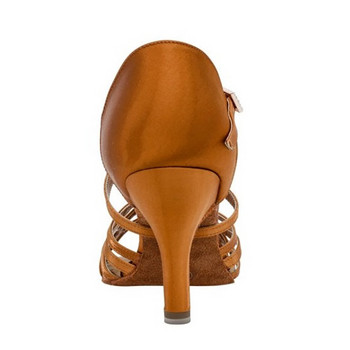 Нови дамски танцови обувки Класическа латиноамериканска салса бална танго обувки Дамски парти клубни танцови обувки Светлокафяви сатенени обувки за латино танци 7 см