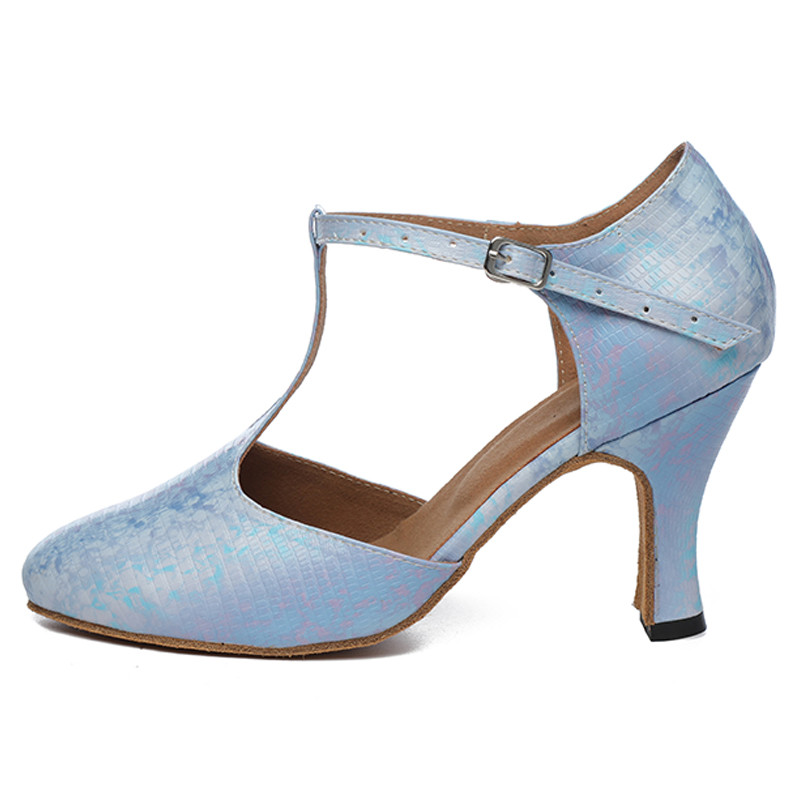 Gaiši zils Close Toe Vegan Women Latin ballroom tango zamšādas mīkstas, mīkstas valkājamas iekštelpu deju ballīšu apavi par akciju