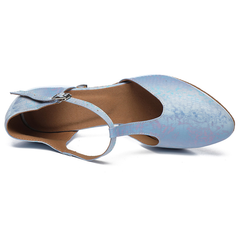 Gaiši zils Close Toe Vegan Women Latin ballroom tango zamšādas mīkstas, mīkstas valkājamas iekštelpu deju ballīšu apavi par akciju