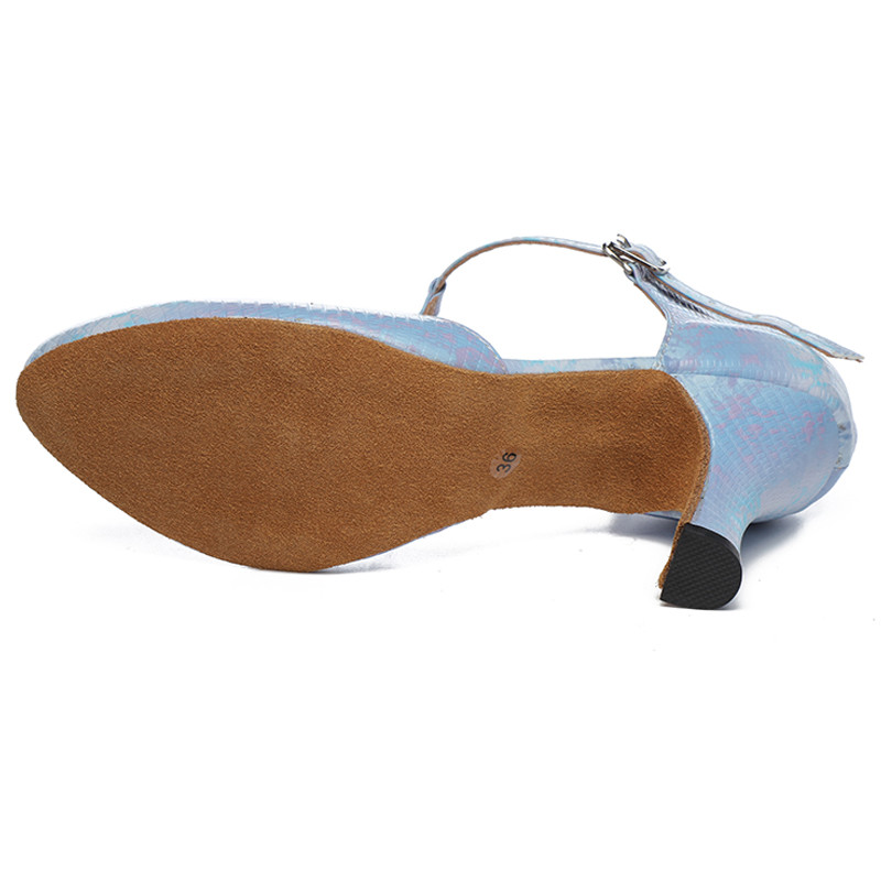 Gaiši zils Close Toe Vegan Women Latin ballroom tango zamšādas mīkstas, mīkstas valkājamas iekštelpu deju ballīšu apavi par akciju