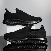 Juodi Batai Vyriški sportbačiai Sportiniai batai moterims Neslystantys plokščiapadžiai Minkšti Lengvi Tinkliniai Skraidantys Kvėpuojantys Patogūs Kasdieniai Bėgioti