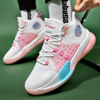 Бели розови високи мъжки професионални баскетболни маратонки 2021 г. Унисекс анти-шок възглавница Кошници с платформа Обувки Дамски маратонки