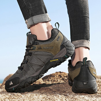 HIKEUP Най-новите мъжки туристически обувки Мрежести дишащи нехлъзгащи маратонки на открито Скално катерене Трекинг Ловни ботуши Мъжки велурени кожени обувки
