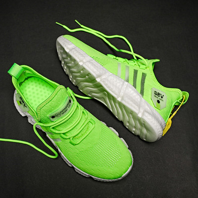 Обувки за бягане Мъжки леки ежедневни мрежести дишащи флуоресцентни зелени удобни джогинг летни големи бели маратонки