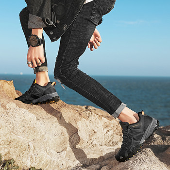 HIKEUP Мъжки туристически обувки Обувки за катерене от мрежест плат Външни трекинг маратонки за мъже Гумена подметка Фабричен аутлет