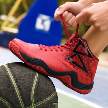 2021 Гореща разпродажба Червени баскетболни обувки Мъжки дишащи високи спортни обувки Фитнес тренировка Спортни баскетболни маратонки за мъже, тийнейджъри