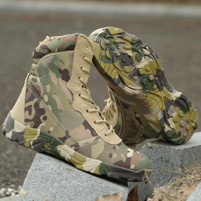 Jungle Camouflage Boots Military Combat Boots Lightweight Camo Hiking Motorcycle Shoes for Men/women with Zipper Breathable