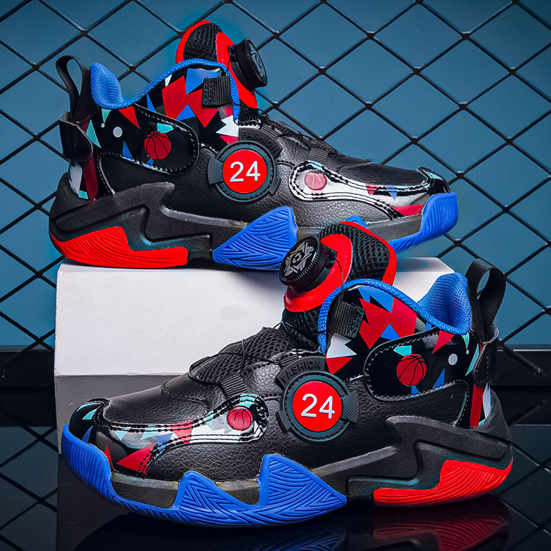 Mada Spalvingi Vaikiški Sportiniai bateliai Berniukams Rotary Mygtukai Krepšinio Batai Storas Padas Vaikiški Sportiniai Batai Neslystantys Vaikiški Sportiniai Batai Batai