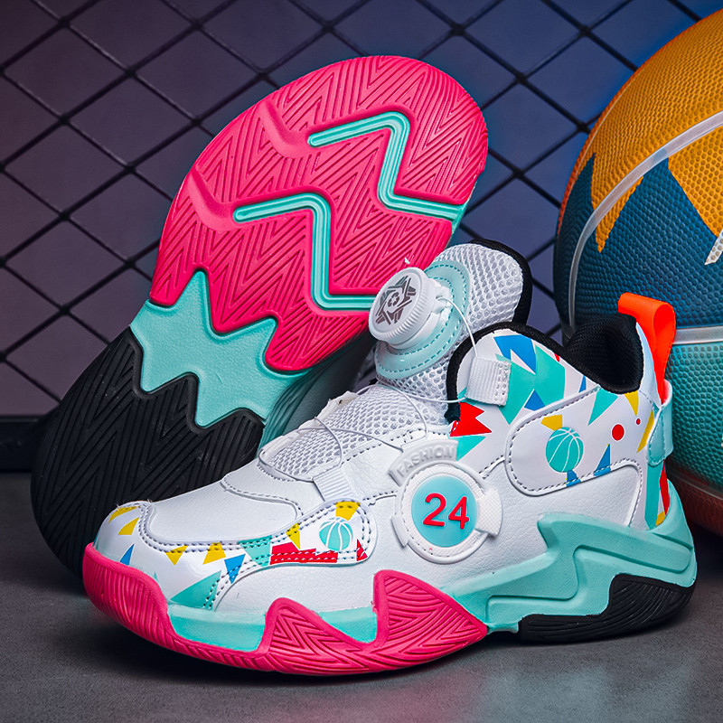 Mada Spalvingi Vaikiški Sportiniai bateliai Berniukams Rotary Mygtukai Krepšinio Batai Storas Padas Vaikiški Sportiniai Batai Neslystantys Vaikiški Sportiniai Batai Batai