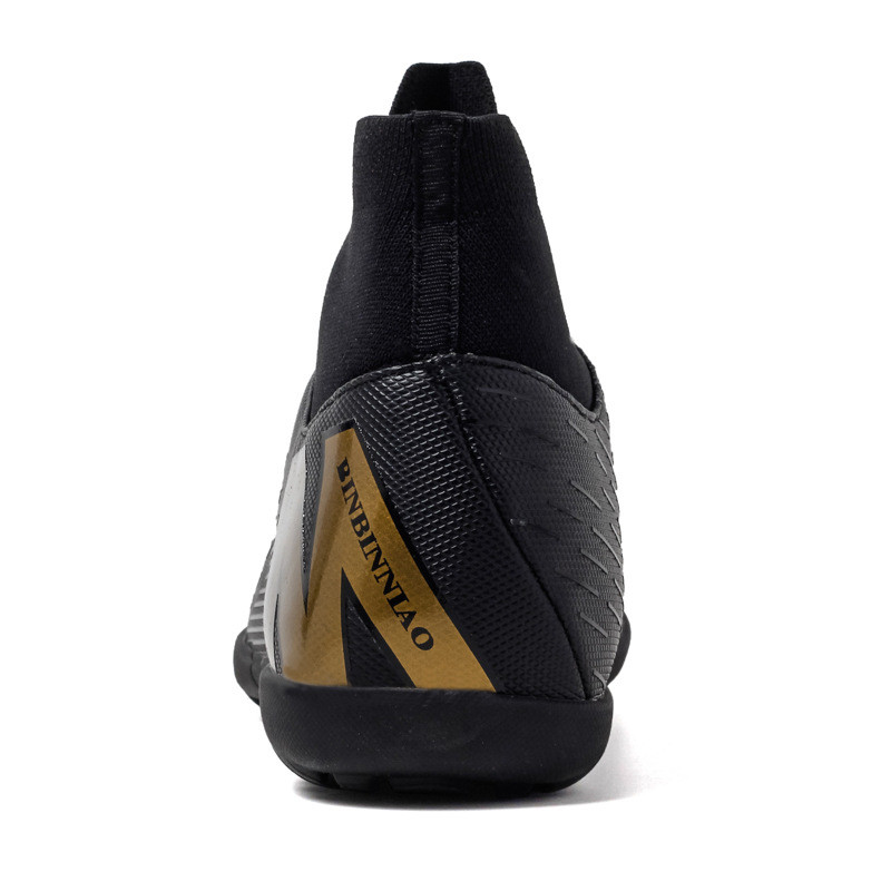 Akciós férfi futballkapcsok magas bokával rendelkező futballcipők hosszú tüskés kültéri foci edzőcipők férfiaknak női futballcipők